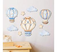 9 pièces Décoration murale en bois de montgolfière bleue, décoration d'intérieur, ornement suspendu pour la chambre Taille Uniquebois