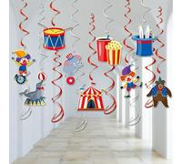 9 pièces Décorations suspendues en spirale pour fête d'anniversaire de carnaval - Thème de cirque avec animaux, clown, éléphant, dauphin. Décoration suspendue en spirale pour plafond, DIY avec crochet