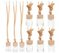 9 Pièces Diffuseur de Parfum Automobile en Verre et Bois Suspendu | Flacon Portable à Ouverture Arrondie, Base Stable Antidérapante, pour Huiles Essentielles, Habitacle ou Pièce D’étude