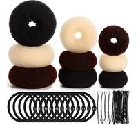 9 Pièces Donut Bun Maker Fabricant de Chignon de Cheveux Ensemble de Bun Maker Chignon de Style Anneau avec 12 Pièces Bandes Élastiques Cheveux et 32 Pièces Épingles à Cheveux (Noir, Marron, Beige)