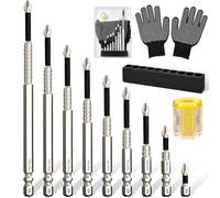 9 Pièces Embout Visseuse Aimanté PH2 Haut Magnetic Tournevis Bit a Choc Embouts Cruciformes Antidérapants K5 avec Anneau Magnétique pour Perceuses Électriques et Visseuses à Percussion (25-150 mm)