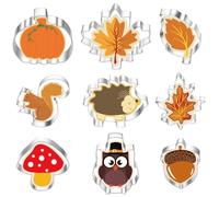 9 pièces Emporte Pièces Automne Moule Biscuit Automne Coupe Biscuits Thanksgiving avec Motif Citrouille Ecureuil Hérisson Champignon Feuille d'érable pour Autome Cookie Pâtisserie Fondant