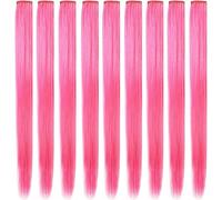 9 pièces Extensions de cheveux droites à clipser, 21 postiches synthétiques multicolores résistantes à la chaleur, accessoires de cheveux pour Halloween Cosplay Party pour filles et enfants (rose)