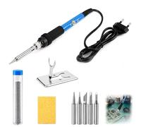 9 pièces Fer à Souder 60W, Soudure Électronique avec Température Réglable 200-450℃, 5 Pannes Soudure Précision, Interrupteur ON/OFF Bobine d'Étain Support Inclus Réparation Appareils Électroniques DIY