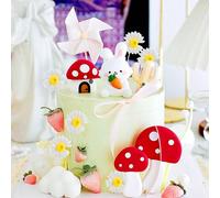 9 pièces Figurines de gâteau lapins, figurines de gâteau maison de fée champignon lapin marguerite, convient pour les décorations de gâteau d'anniversaire, figurines de gâteau thème animal lapin carot