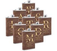9 Pièces Flasques a Alcool Personnalisés, Flasques Whisky en Inox 304 8oz/227ml Personnalisables pour EVG, Flasque de Mariage Personnalisés pour les Garçons D'Honneur et les Témoins (Marron)