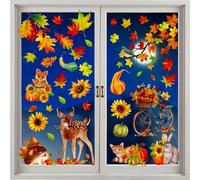 9 Pièces Gommettes Automne Decoration, Stickers Fenetre Automne Deco Petits Animaux Feuille d'érable Sans Colle Autocollants Décoratifs pour Chambre d'Enfant Café Thanksgiving Décoration Automne