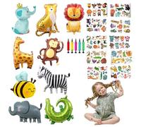9 Pièces Jungle Safari Ballons, Ballons De Baudruche Animaux, Géant Animal Feuille D'aluminium Ballon, 3D Lion,Léopard,Girafe,Zèbre,éléphant,Singe,Thème Fête Décoration,Pour anniversaire d'enfant