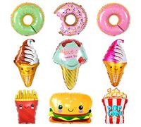 9 Pièces Kit D'Aluminium Ballons - XXL En Forme De Ice Cream, Hambourg, Popcorn, Géant Donut pour Anniversaire Baby Shower l'été Party Decoration