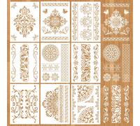9 Pièces Mandala Fleur Pochoir Stencils Kit,Diy Dessin Peinture Pochoirs,Mandala Dot Painting Templates Accessoire Pour Murale Bois Meubles Scrapbooking Décoration (28x21cm)