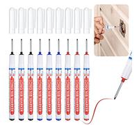 9 Pièces Marqueurs Trou Profond, Stylo Marqueur Charpentier, Marqueur Indélébile à Pointe Fine de 20 mm, Crayon de Charpentier pour Bois Mur Métal Béton Carrelage Plastique - Noir/Bleu/Rouge