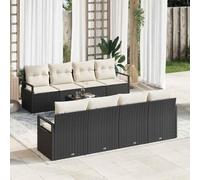 9 Pieces Outdoor Patio Furniture Set, Black and Cream Modular Garden Sofa Sectional with Glass Coffee Table, UV Resistant Poly Rattan Wicker for Terrace, Backyard, Durable Weatherproof Lounge Set