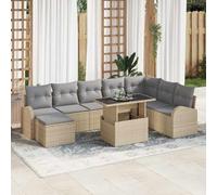 9 Pieces Outdoor Patio Furniture Sets, Modular Garden Sofa Sectional with Cushions, Beige and Light Grey Wicker Rattan Conversation Set for Terrace, Poolside, Includes Corner Seat, Ottoman and Table