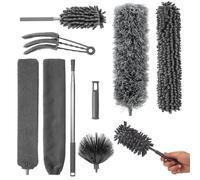 9 Pièces Plumeau Poussiere Telescopique,Tete De Loup Telescopique Extensible jusqu'à 250 cm,Poussiere Plumeau Lavable Microfibre,pour enlever Les plafonds, Meubles, Stores, Toiles d'araignée