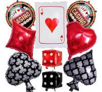 9 Pièces Poker Ballon Casino Theme Party Decorations, Poker Ballons en Aluminium, Fournitures de Décoration pour Fête à Las Vegas, Las Vegas Casino Night Kit de Ballons