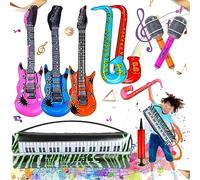 9 Pièces Rock Concert Décorations de Fête, Fun Instruments de Musique Accessoires Gonflables, Guitare Gonflable, Adapté aux Fêtes d'Anniversaire, Accessoires de Scène de Concert