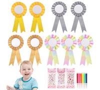9 Pièces Rubans de Récompense, 4 Colores Rosettes pour Gagnants, Hobby Horse Rosettes, Rosettes de Cheval avec Crayons Aquarellables et Autocollants Diamantés pour Événements Sportifs