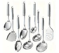 9 pièces Set d'ustensiles de cuisine, ustensiles de cuisine en acier inoxydable, outils de cuisine en métal résistants à la chaleur comprenant une spatule plate et ajourée, une spatule pour wok, une c