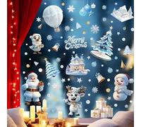 9 Pièces Stickers Noel Fenetre Deco, Autocollant Noel Fenetre Decoration Vitrine PVC Réutilisable, Sticker Vitre Décoration Porte Fenêtre Electrostatique Noël Pere Renne Bonhomme de Neige Blanc