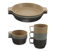 9 Pièces Vaisselle de Camping en Plastique Réutilisable | Empilable pour Extérieur et Camping-car, Ensemble de Gobelets, Bols et Assiettes, Usage Voyage