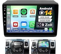 9 Pouces Autoradios 2 DIN pour Fiat Ducato/Peugeot Boxer/Citroen Jumper 2011-2023 4+64G Poste Radio Voiture Bluetooth CarPlay sans Fil Android Auto Écran Tactile Android 15 GPS Navigation WiFi FM/RDS
