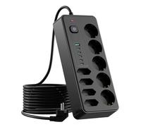 9 Prises Multiprise, BOCHLION 15 en 1 Multiprise Parafoudre avec USB (5 USB C+1 USB A), Prise Multiple Murale avec Interrupteur Câble 1.8M pour Bureau, Maison（Noir）