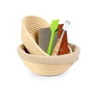 9" Rond & 10" Ovale Set de Panier à Pain en Rotin Artisanal | Inclut Râpe, Brosse en Silicone & Outils de Cuisson