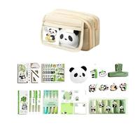 9 Section Educational Storage Bag Cultural Panda Pattern Canvas School Supplies Organizers For Students Multi Layer Compartments Pencil Case