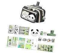 9 Section Educational Storage Bag Cultural Panda Pattern Canvas School Supplies Organizers For Students Multi Layer Compartments Pencil Case