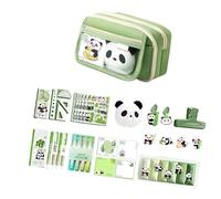 9 Section Educational Storage Bag Cultural Panda Pattern Canvas School Supplies Organizers For Students Multi Layer Compartments Pencil Case