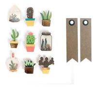 9 stickers 3D cactus et botanique 4 cm + 20 étiquettes kraft Fanion Multicolore G