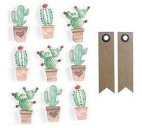 9 stickers 3D Cactus mexicains 4,5 cm + 20 étiquettes kraft Fanion - Graine Créative Multicolore G