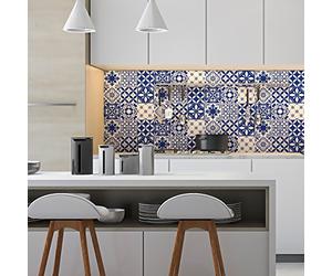 9 Stickers adhésifs carrelages | Sticker Autocollant Carreaux de Ciment - Mosaïque carrelage Mural Salle de Bain et Cuisine | Carreaux de Ciment adhésif Mural - azulejos - 20 x 20 cm - 9 pièces