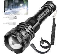 90,000 Lumens Rechargeable Led Torch Xhp160 Powerful Super Bright Zoomable Torch With Battery, Waterproof, 5 Modes Usb For Camping, Hiking, Outdoor, Emergency