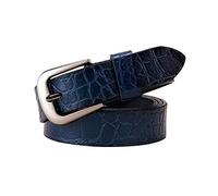 90-115cm en cuir véritable femmes ceintures boucle ardillon deuxième couche peau de vache motif Crocodile femme ceinture, Bleu, 115cm