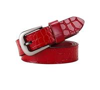 90-115cm en cuir véritable femmes ceintures boucle ardillon deuxième couche peau de vache motif Crocodile femme ceinture, rouge, 105cm