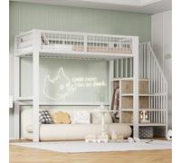 90*200 Lit Superposé Avec Échelle De Sécurité Et Rangement, Armoire Blanc | Structure Stable Et Design Unique, Gagnez De La Place, Design De Garde-Corps Complet, Lit Superposé Enfant