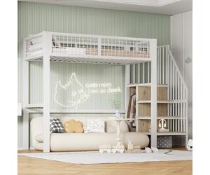 90*200 Lit Superposé Avec Échelle De Sécurité Et Rangement, Armoire Blanc | Structure Stable Et Design Unique, Gagnez De La Place, Design De Garde-Corps Complet, Lit Superposé Enfant
