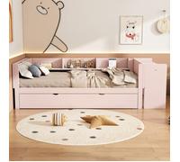 90*200cm, lit plat, avec lit gigogne, avec bureau, trois étagères sur le côté du lit, rose