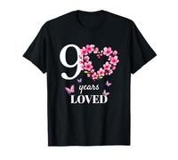 90 Ans d'amour pour Le 90e Anniversaire de Cherry Blossom Flower Butterfly T-Shirt