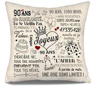 90 Ans de Fabulosité - Housse de Coussin pour 90ème Anniversaire - Cadeau pour Femmes, Hommes, Sœurs, Amis, Maman, Papa, Tante, Grand-mère, Grand-père