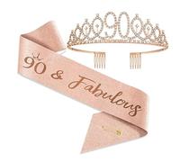 90 Ans Decoration Anniversaire Femme, Echarpe Couronne Anniversaire 90 Ans, Couronne Diadème en Cristal 90 Numéro Or Rose, Couronne de Princesse, Cadeau Anniversaire 90e Femme