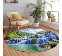 90 cm Moderne Tapis Rond Salon, Nature Cascades Plantes modèle Tapis de Sol Antidérapant pour Salon Chambre Cuisine Balcon Terrasse Salle à Manger Intérieur Extérieur, Vert Olive