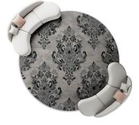 90 cm Noir Tapis Rond Salon, Motif Brocart De Luxe Et Antique Imprimé Tapis de Sol Décoration Antidérapant pour Chambre Cuisine Balcon Terrasse Salle à Manger et Chambre d'enfant
