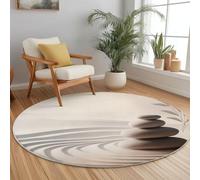 90 cm Tapis de Salon Rond à Poils Courts Sol Doux et Confortable, Photographie Pierres Empilées Zen Motifs De Sable Beige Gris Imprimé Antidérapant Tapis Décoratif Rond pour Salon Chambre