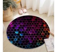 90 cm Tapis Rond Abstrait Hexagone Géométrique, Coloré Imitation Cachemire Douce Tapis Circulaire Imprimé Antidérapant Lavable pour Salon Chambre Cuisine Salle à Manger