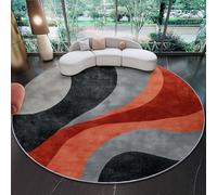 Ø 90 cm Tapis Rond de Abstrait Minimaliste Ondulé Courbes, Gris Rouge Moquette Doux Antidérapant Tapis Rond Poils Ras Lavable en Machine pour Chambre à Coucher Salon Enfants Rampant Moquette