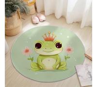 90 cm Tapis Rond Fleurs De Grenouille, Vert Imitation Cachemire Douce Tapis Circulaire Imprimé Antidérapant Lavable pour Salon Chambre Cuisine Salle à Manger