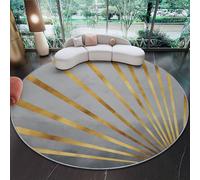 90 cm Tapis Rond Mode Géométrique Polyvalent Lumière du Soleil Tapis Salon avec Envers Antidérapant Et Lavable pour Chambre, Cuisine, Chambre d'enfant, Or Gris Poil Ras Tapis De Marche