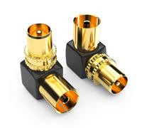 90 Degree Angled TV Aerial Adapter (Male to Female) - Gold Plated Angle Coaxial Connector for Antenna Cable - DVB-T / DVB-T2 HD Compatible - Pack of 2